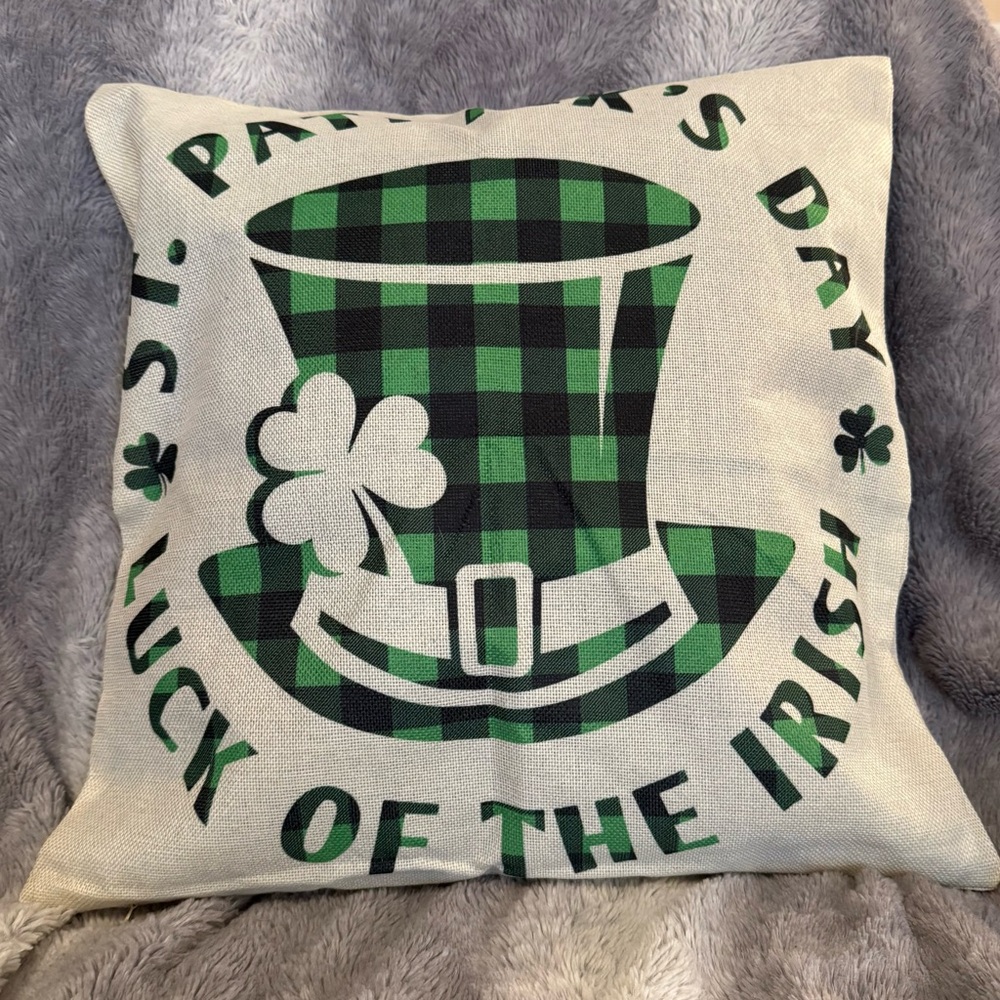 St. Patrick's Day Green Plaid Pillow Cover - Picture 2 of 7